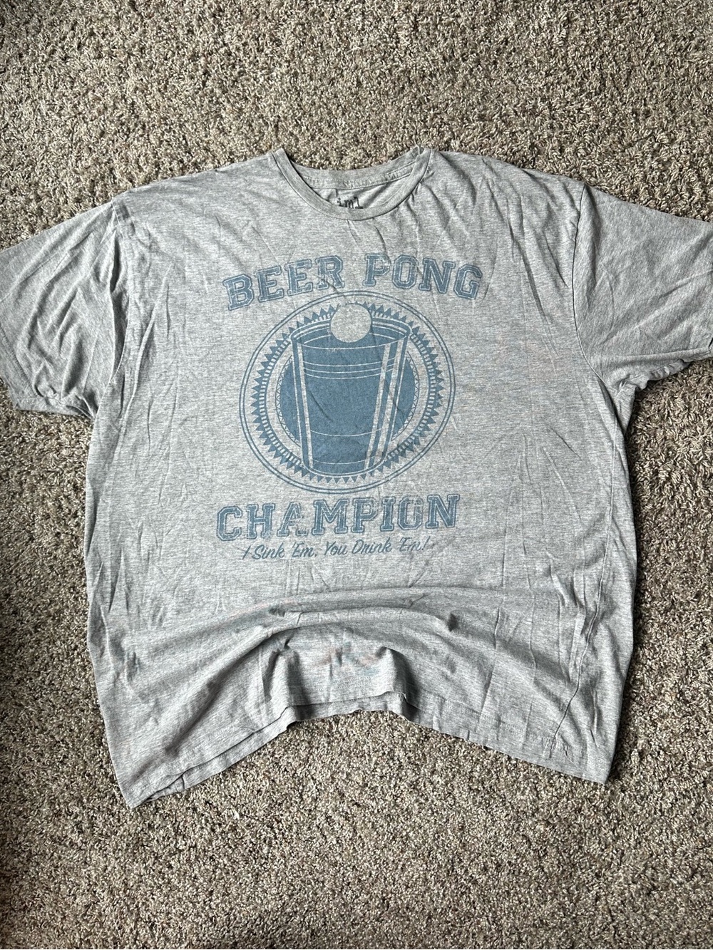 Beer Pong Champion Graphic Tee - Light Gray with Blue Print